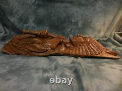One of a Kind Collectable 3D Hand Carved Indian Warrior Chief, Solid Santol Wood