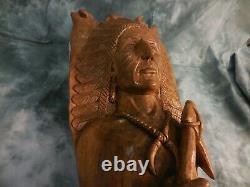 One of a Kind Collectable 3D Hand Carved Indian Warrior Chief, Solid Santol Wood