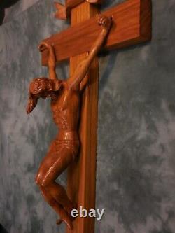 One of a Kind Collectible 3D Handcarved Crucifix Solid Narra Wood! Beautiful