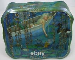 One of a Kind Fedoskino Russian Lacquer Box Mermaid in a Pond by Maslov