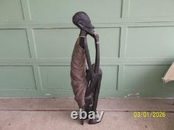 One of a Kind! Large Hand Carved Ebonized Wooden Tribal Man Sculpture 48 1/2
