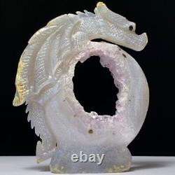 One of a Kind Natural Hand Carved Geode Druzy Quartz Crystal Dragon