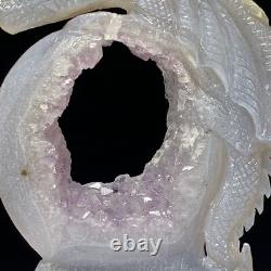 One of a Kind Natural Hand Carved Geode Druzy Quartz Crystal Dragon
