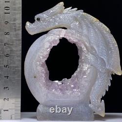 One of a Kind Natural Hand Carved Geode Druzy Quartz Crystal Dragon