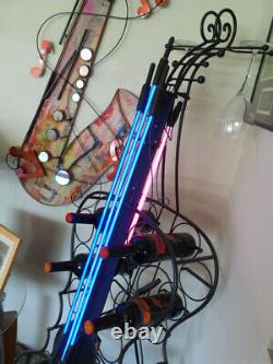 One-of-a-Kind Neon Art Sculpture Double Bass Wine Rack (by Artist)