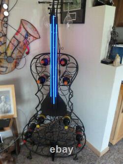 One-of-a-Kind Neon Art Sculpture Double Bass Wine Rack (by Artist)