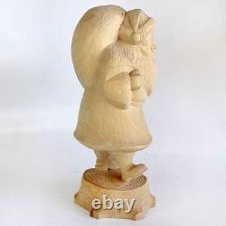 One-of-a-Kind Santa Claus carrying Bag on Stoop Wood Carved Figurine 14 by G. De