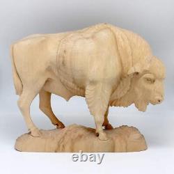 One-of-a-Kind The Bison Wood Carved Figurine Large 11 x 9.5 by G. DeBrekht Nat