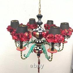 One of a Kind Whimsical 6 Arm Chandelier NIGHT BLOOM Floral Hand Painted Beaded