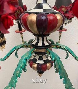 One of a Kind Whimsical 6 Arm Chandelier NIGHT BLOOM Floral Hand Painted Beaded