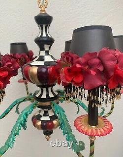 One of a Kind Whimsical 6 Arm Chandelier NIGHT BLOOM Floral Hand Painted Beaded