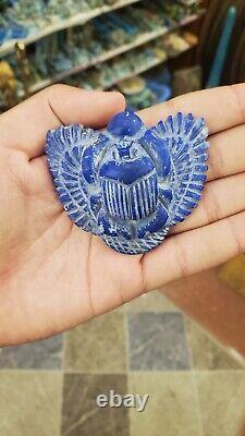 One of a kind Egyptian Scarab Beetle from Pure Lapis Lazuli Stone with gold leaf