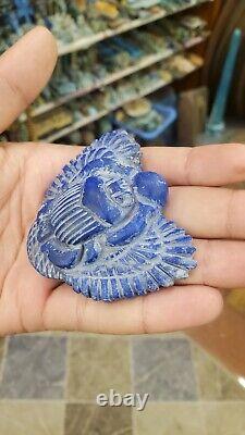 One of a kind Egyptian Scarab Beetle from Pure Lapis Lazuli Stone with gold leaf