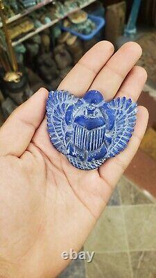 One of a kind Egyptian Scarab Beetle from Pure Lapis Lazuli Stone with gold leaf