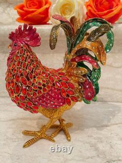 One of a kind Faberge Vintage Rooster Figurine 24k Gold 318 Swarovski HANDMADE