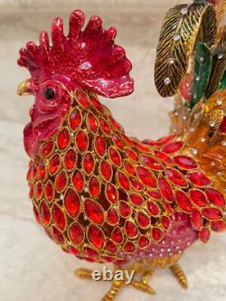 One of a kind Faberge Vintage Rooster Figurine 24k Gold 318 Swarovski HANDMADE