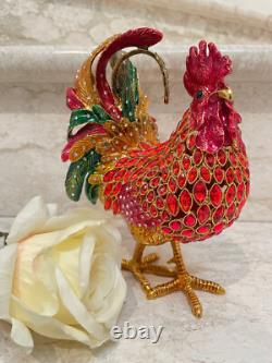 One of a kind Faberge Vintage Rooster Figurine 24k Gold 318 Swarovski HANDMADE