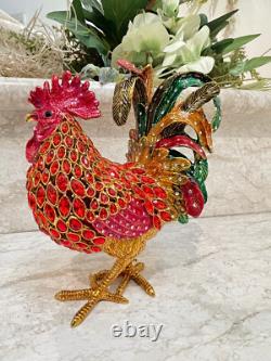 One of a kind Faberge Vintage Rooster Figurine 24k Gold 318 Swarovski HANDMADE