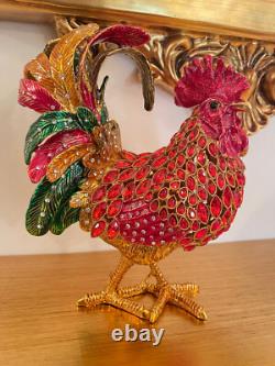 One of a kind Faberge Vintage Rooster Figurine 24k Gold 318 Swarovski HANDMADE
