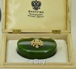One of a kind Imperial Russian Faberge jewelled Nephrite, gold&Diamonds snuff box