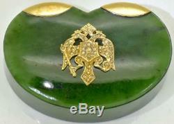 One of a kind Imperial Russian Faberge jewelled Nephrite, gold&Diamonds snuff box