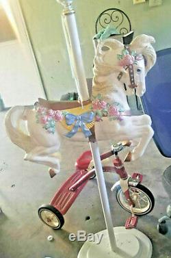 One of a kind LARGE 30 Carousel WHITE Horse + Stand Hand painted FULL size pony