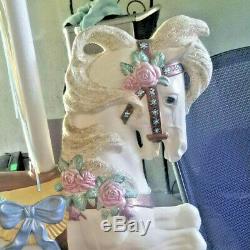 One of a kind LARGE 30 Carousel WHITE Horse + Stand Hand painted FULL size pony