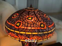 One of a kind Mosaic Peacock TIFFANY LIGHTED BASE TABLE LAMP /HEAVY