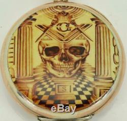 One of a kind Omega gilt silver&enamel Masonic Memento Mori Skull pocket watch