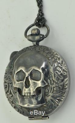 One of a kind Victorian silver MEMENTO MORI SKULL pocket watch shaped pill box