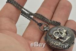 One of a kind Victorian silver MEMENTO MORI SKULL pocket watch shaped pill box