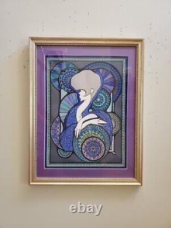 One of a kind Vintage Mid Century retro 70s purple afro person framed art piece