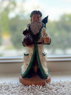 One of a kind Vintage Santa Statue green/white