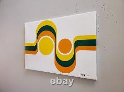 One of a kind Vtg Mid Century retro 70s yel org grn wave'77 painting art piece