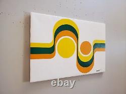 One of a kind Vtg Mid Century retro 70s yel org grn wave'77 painting art piece