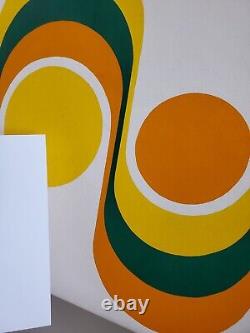 One of a kind Vtg Mid Century retro 70s yel org grn wave'77 painting art piece