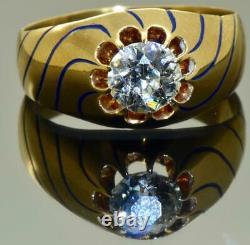 One of a kind antique Imperial Russian Faberge 14k gold, enamel&1ct Diamond ring
