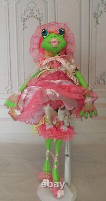 One of a kind art doll frog Marianne in Spring