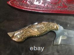 One-of-a-kind handmade knife, 8 1/4 blade, 13 1/4 OAL. Celtic knot dragon grip