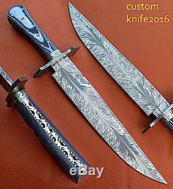 One-of-kind Rare Custom Hand Made Damascus Bowie Knife Real Micarta Handle