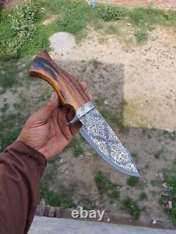 One of kind Rare Custom Handmade Mosaic Damascus Steel knife with damascus guard