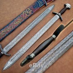 One-of-kind-rare Custom Hand Made Damascus. Viking Sowrd / Wengi Wood Handle