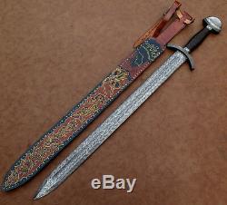 One-of-kind-rare Custom Hand Made Damascus. Viking Sowrd / Wengi Wood Handle