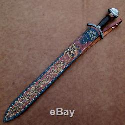 One-of-kind-rare Custom Hand Made Damascus. Viking Sowrd / Wengi Wood Handle