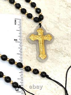 One ofa KIND Crucifix Cross Pendant Rosary 18k Gold Necklace Gemstone Christian