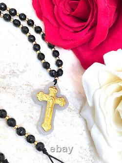 One ofa KIND Crucifix Cross Pendant Rosary 18k Gold Necklace Gemstone Christian