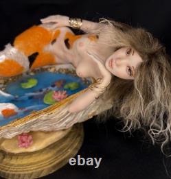 Ooak, Mermaid. Oyster Koi pond, art sculpture, Fantasy Art By Mystic Beings