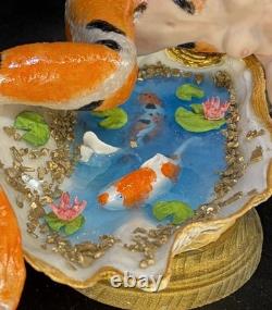 Ooak, Mermaid. Oyster Koi pond, art sculpture, Fantasy Art By Mystic Beings