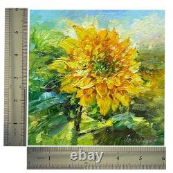 Original Oil Painting Yellow Sunflower Art Signed 6x6in Impasto Flowers Solis