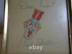 Original One Of A Kind Framed Red Skelton Clown Drawing Signed Autograph